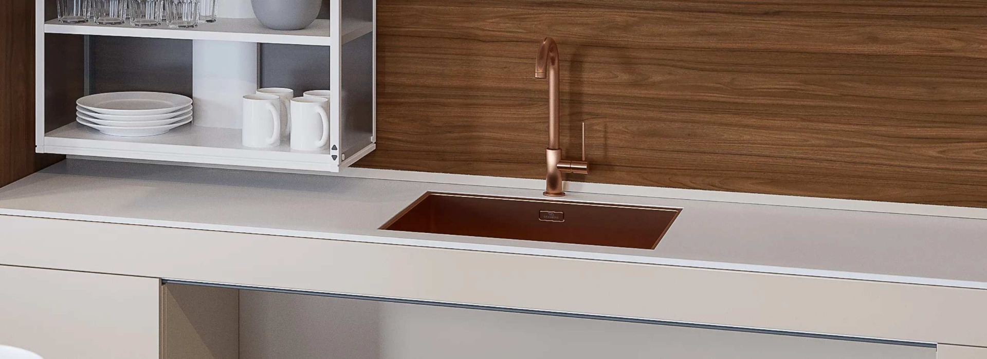 An accessible sink installed on a height-adjustable worktop