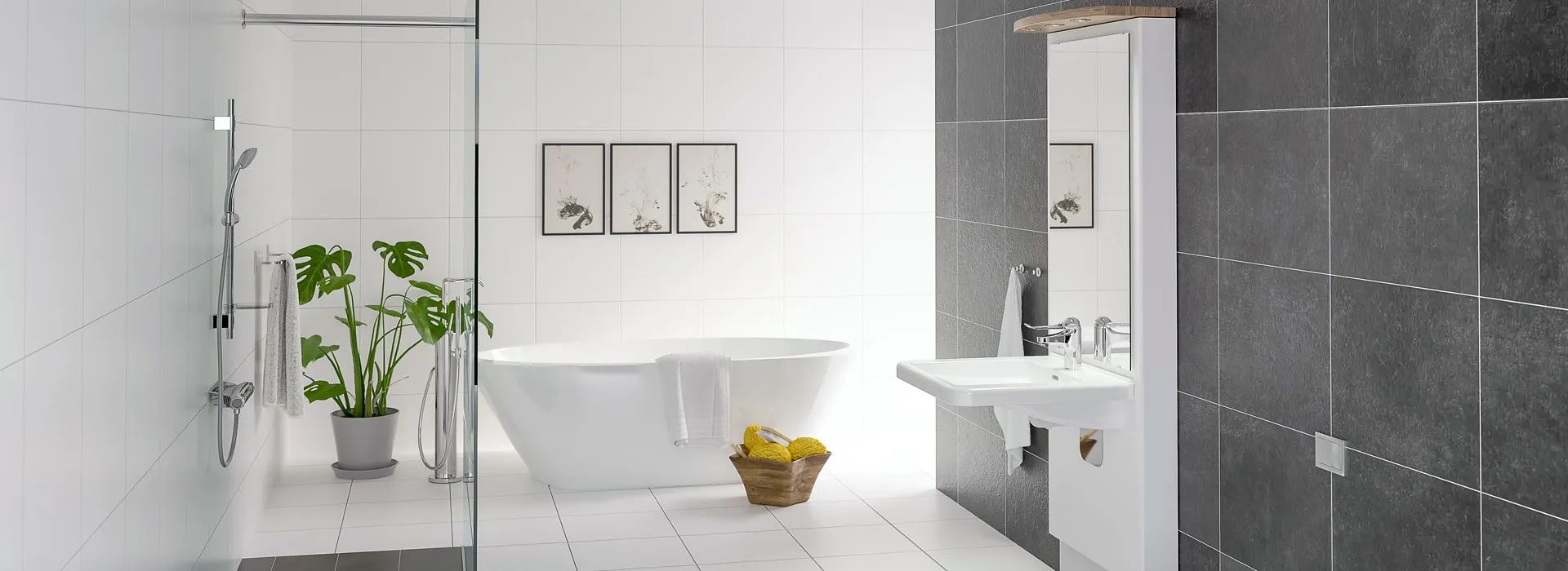 Stylish accessible bathroom with adjustable washbasin