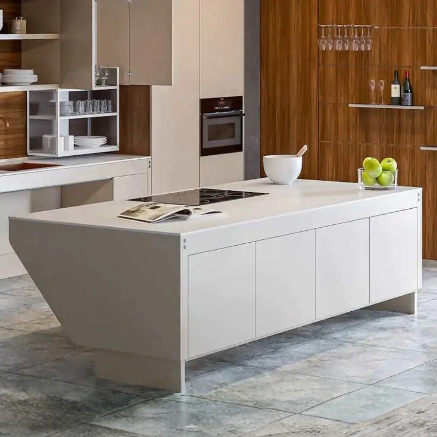 An installed architectural height-adjustable island.
