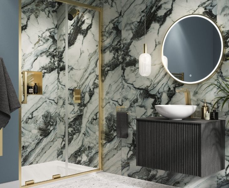 A bathroom walll finish in action