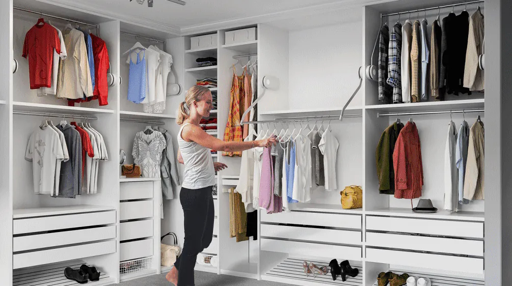 Electric and manual fold down wardrobe rails