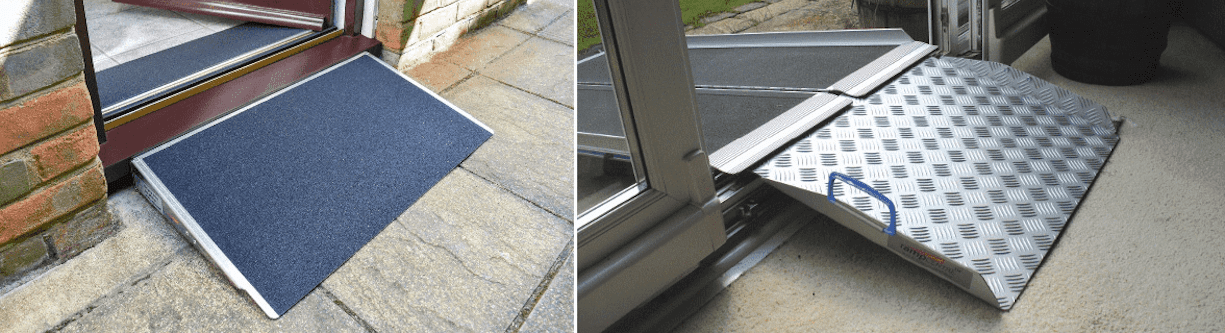 Installed Example of a Doorline Threshold Ramps and an Aerolight-Xtra Folding Suitcase Ramp with a Doorline-multi Threshold Ramp, for uPVC Doors