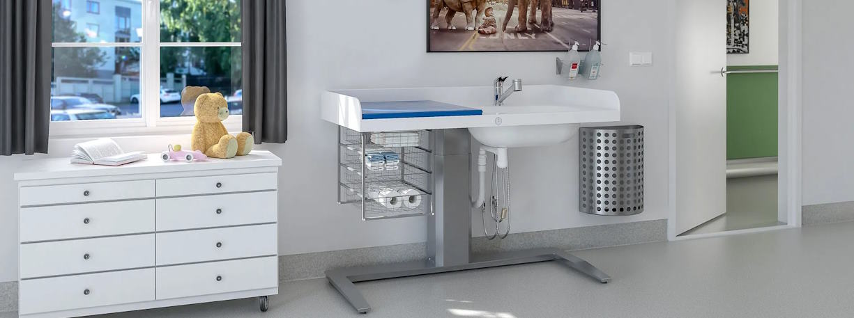 Installed example of the Granberg Nursing Table 343 - Height Adjustable with Bathtub