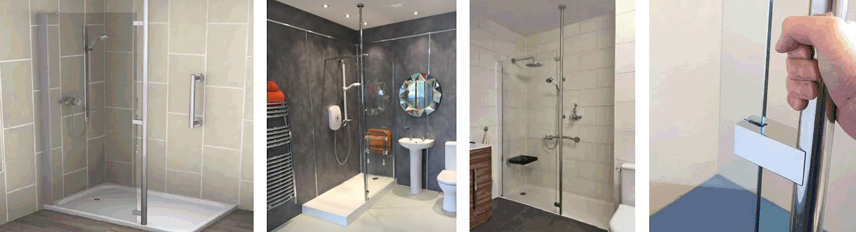 Wetroom Screen with a Floor to Ceiling Grab Pole