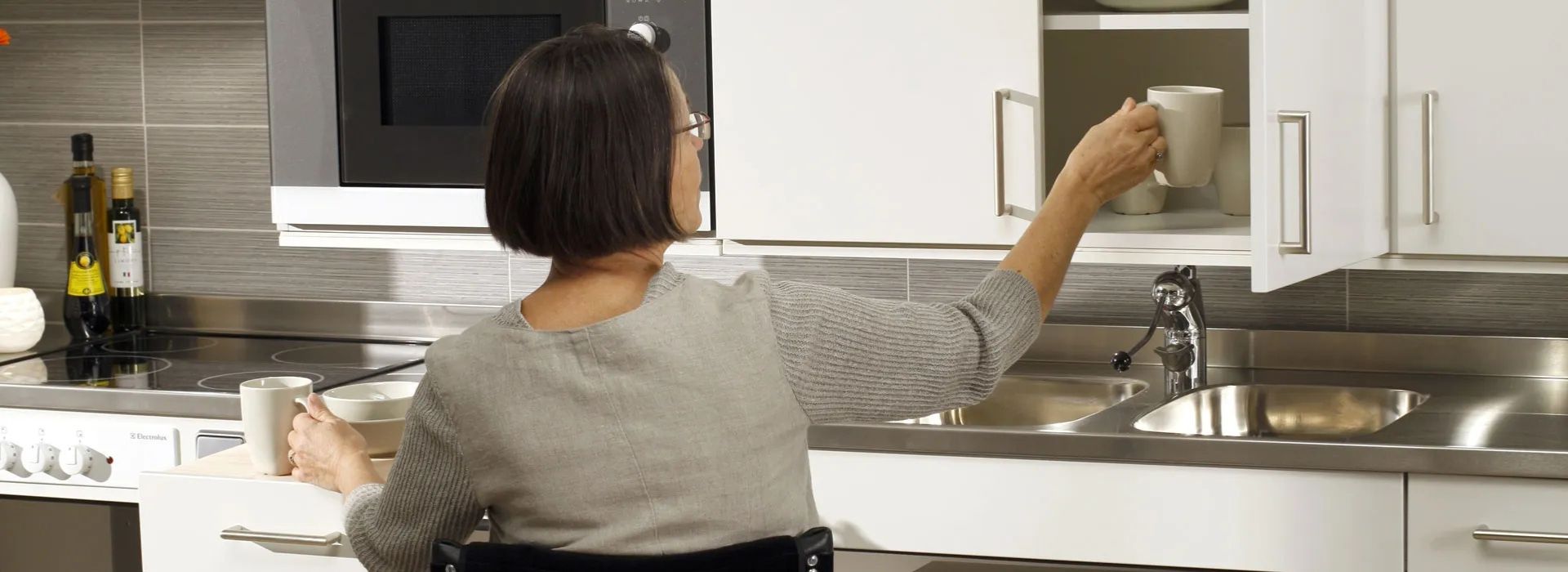 Accessible modular kitchen worktop in a retirement or care setting