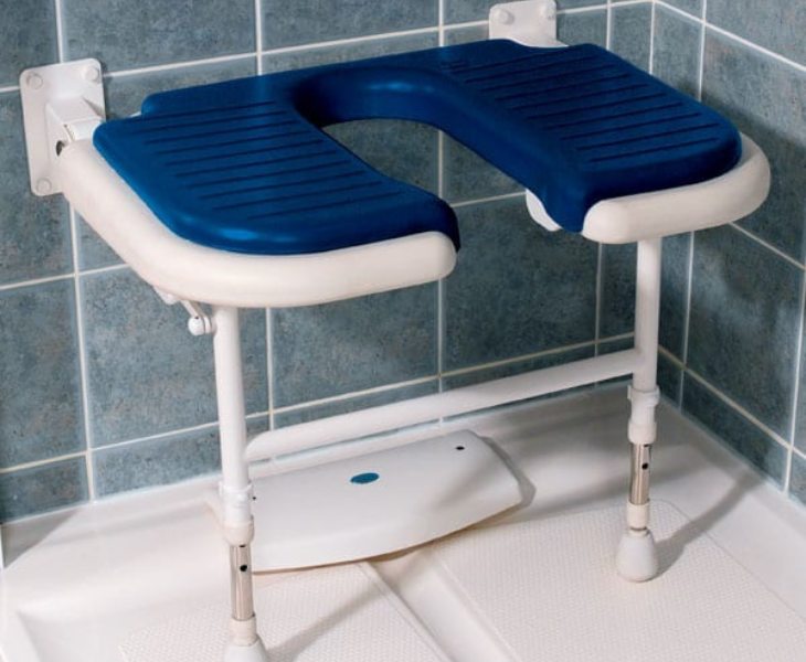 Horseshoe aperture shower seat with support arms