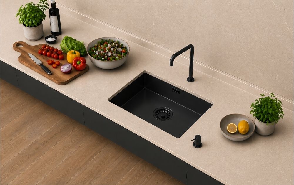 Granberg Trendline coloured sink with matching kitchen mixer tap