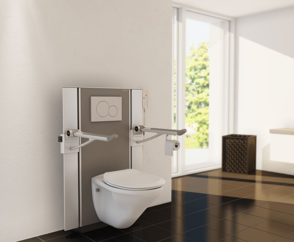 Pressalit SELECT TL2 electric toilet lifter with wired hand control and support arms