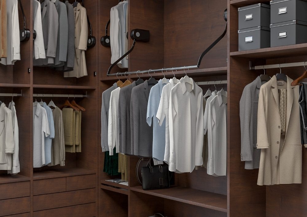 Granberg BUTLER electric wardrobe rail lowered into an accessible position