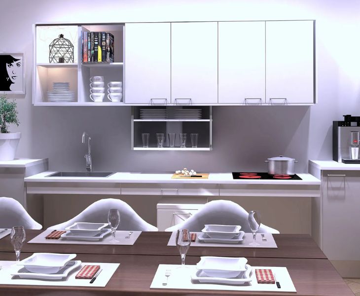 Granberg Baselift 6300HA accessible worktop integrated into modern kitchen cabinetry