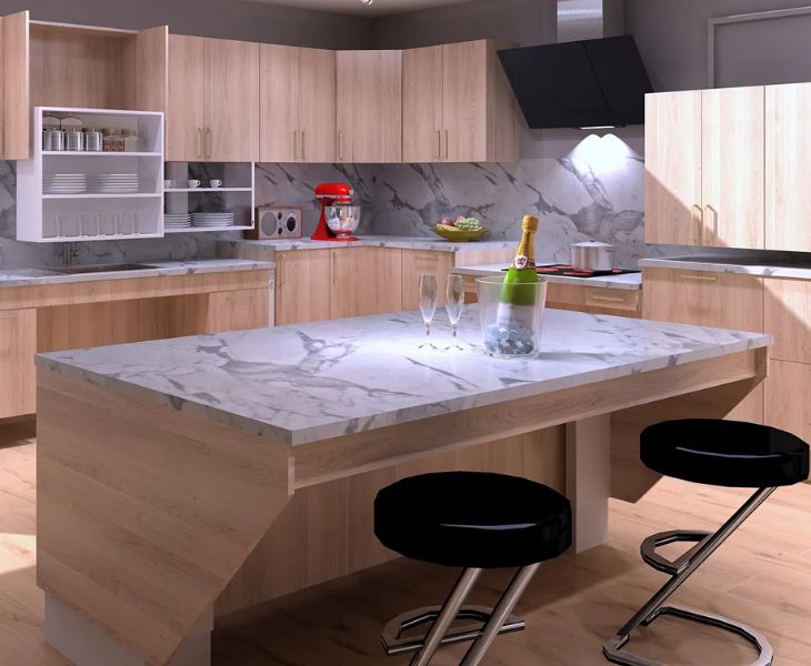 Granberg Centerlift 6490 in a wood-based contemporary accessible kitchen