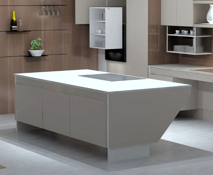 Contemporary and minimalist bespoke accessible kitchen using Granberg Centerlift 6490