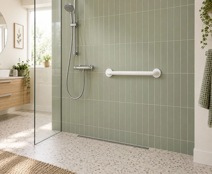 Natural grip accessible bathroom rail