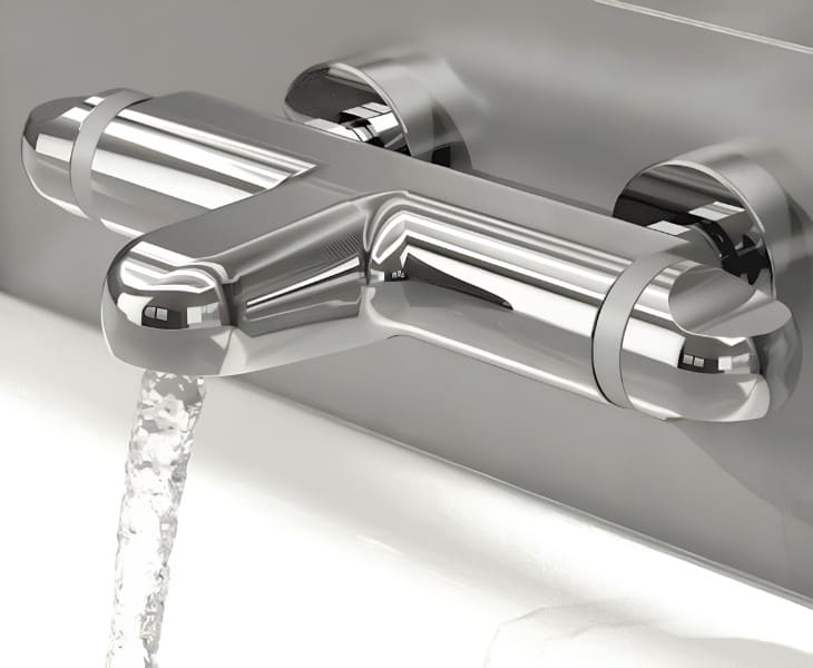 Chrome bath taps and thermostatic bath shower mixer controls