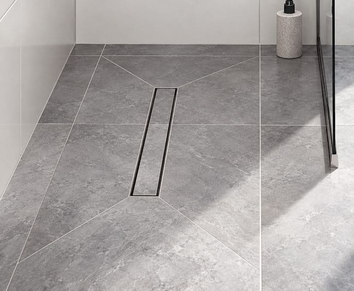 Linear wet room floor former with channel drain for level access showering