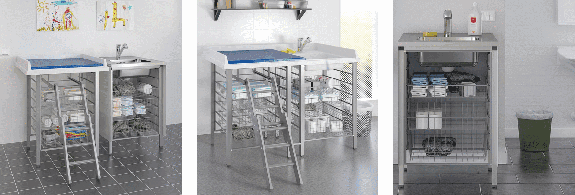 Granberg Fixed Height Changing Tables 327 and Laundry Sink 328